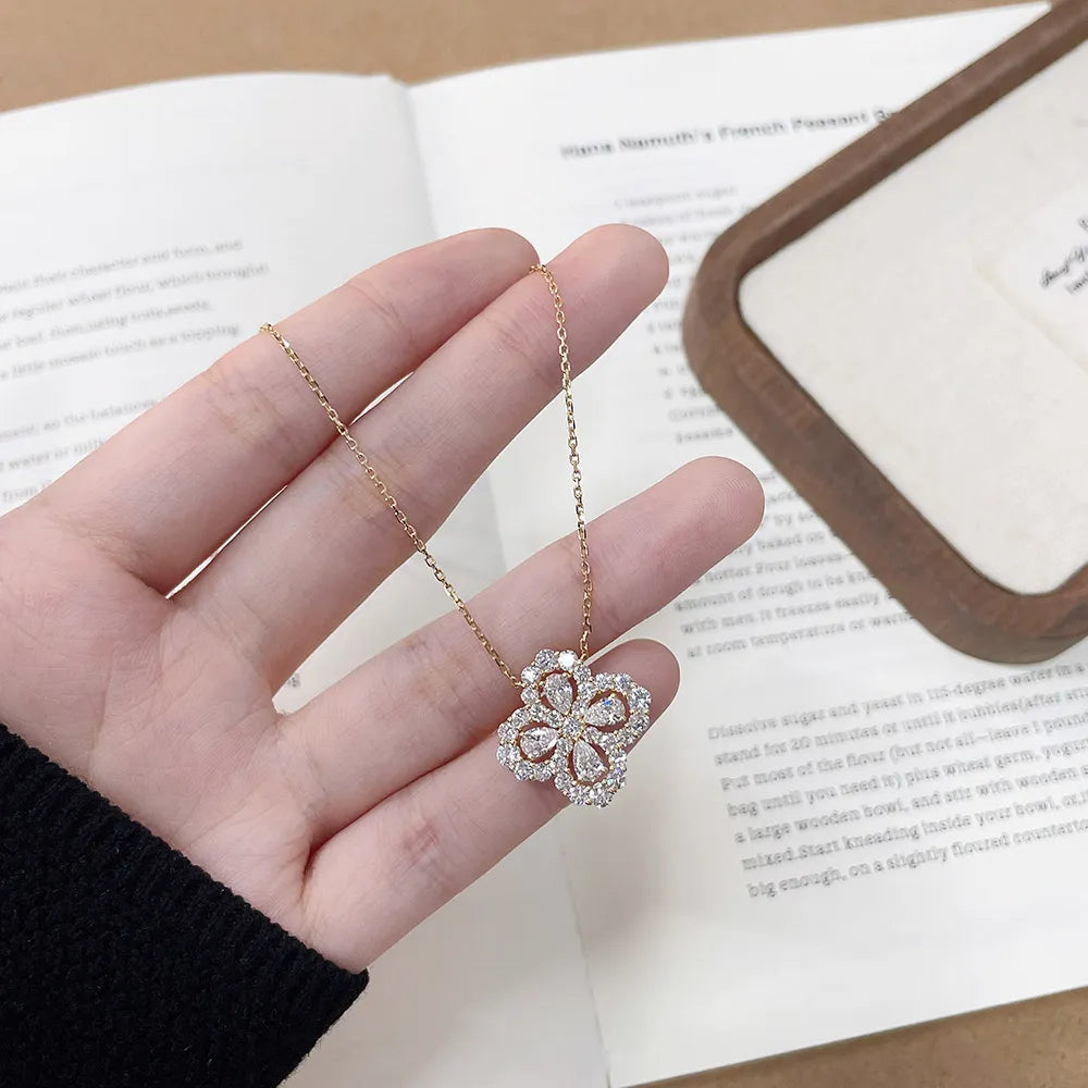 2.03 ctw Four-Leaf Clover Adjustable Mixed-Cut Lab-Grown Diamond Necklace in 18K Yellow Gold