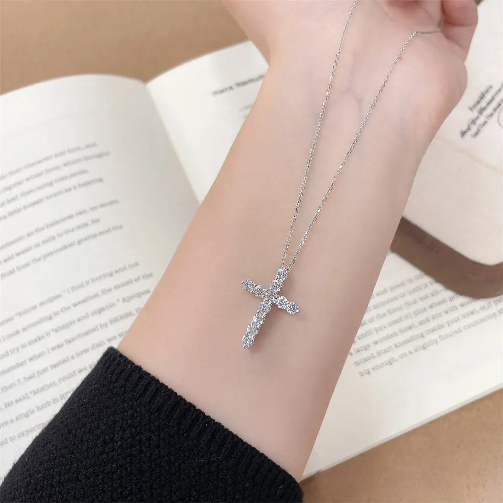 1.25 ctw Cross Round-Cut Lab-Grown Diamond Necklace in PT950 Platinum – APYN0092-PT