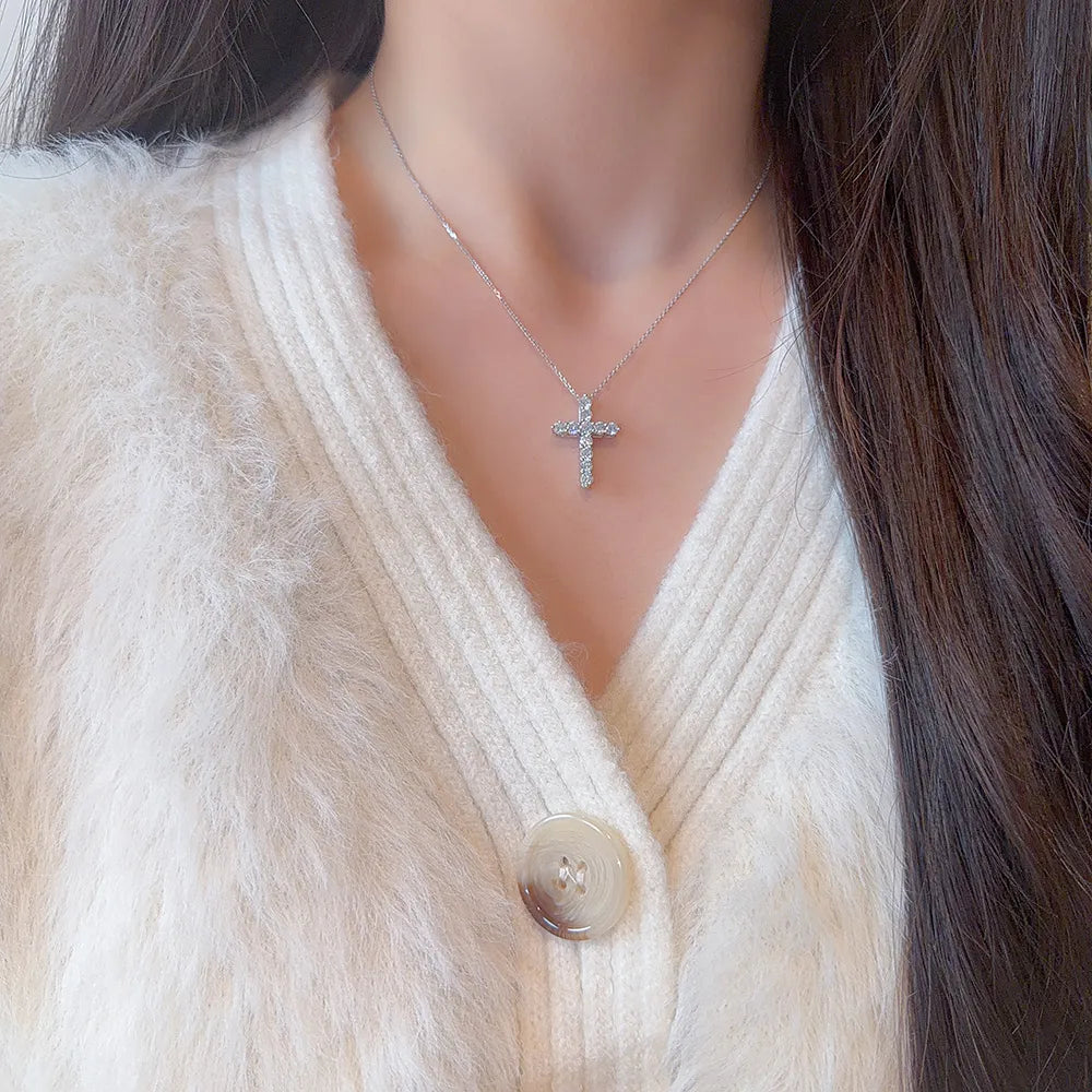 1.25 ctw Cross Round-Cut Lab-Grown Diamond Necklace in PT950 Platinum – APYN0092-PT
