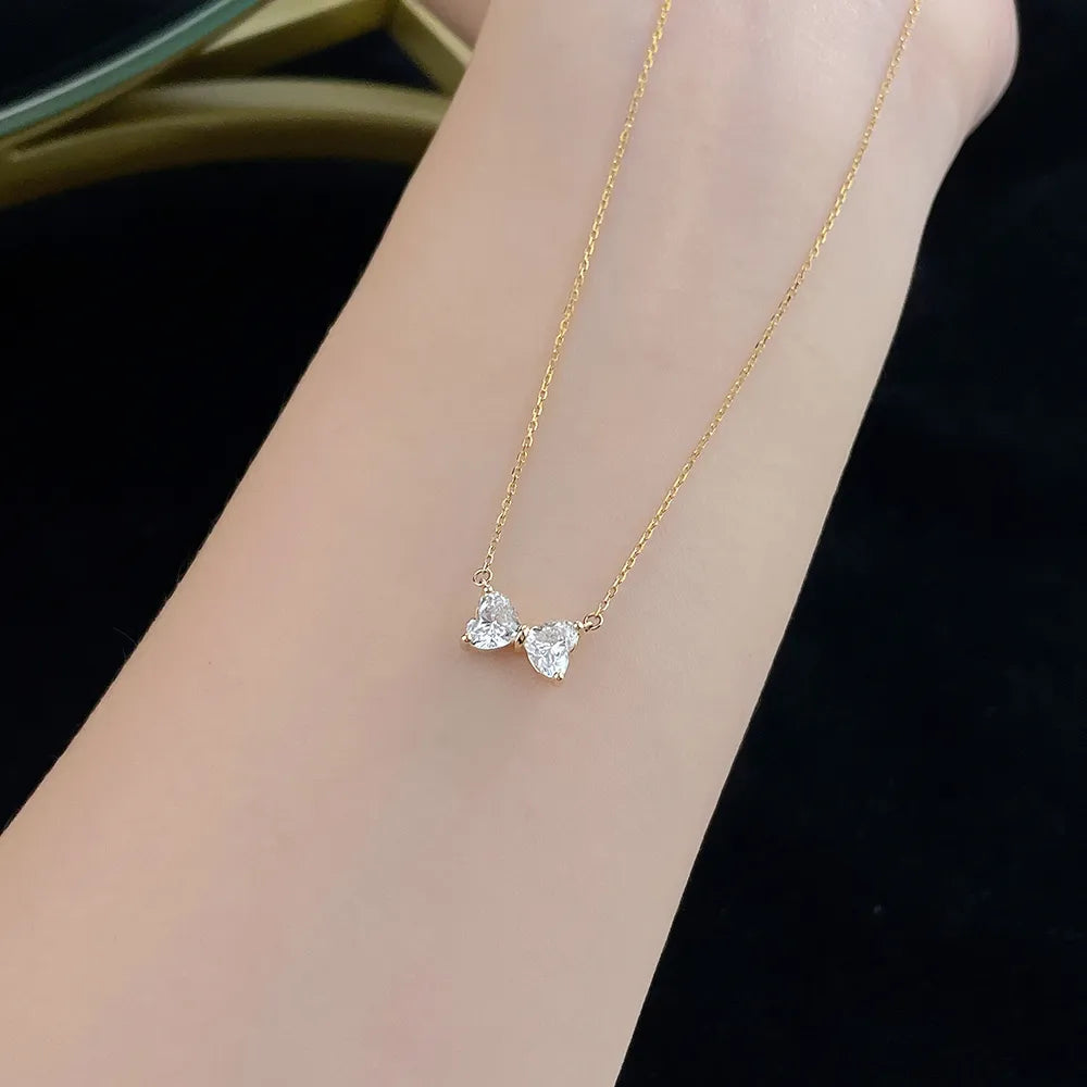 1.06 ctw Butterfly Adjustable Heart-Cut Lab-Grown Diamond Necklace in 18K Yellow Gold
