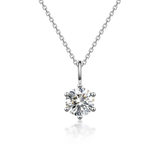 1 ct Minimalist Six-Prong Round-Cut Lab-Grown Diamond Necklace in 18K White Gold – APYN0102-W