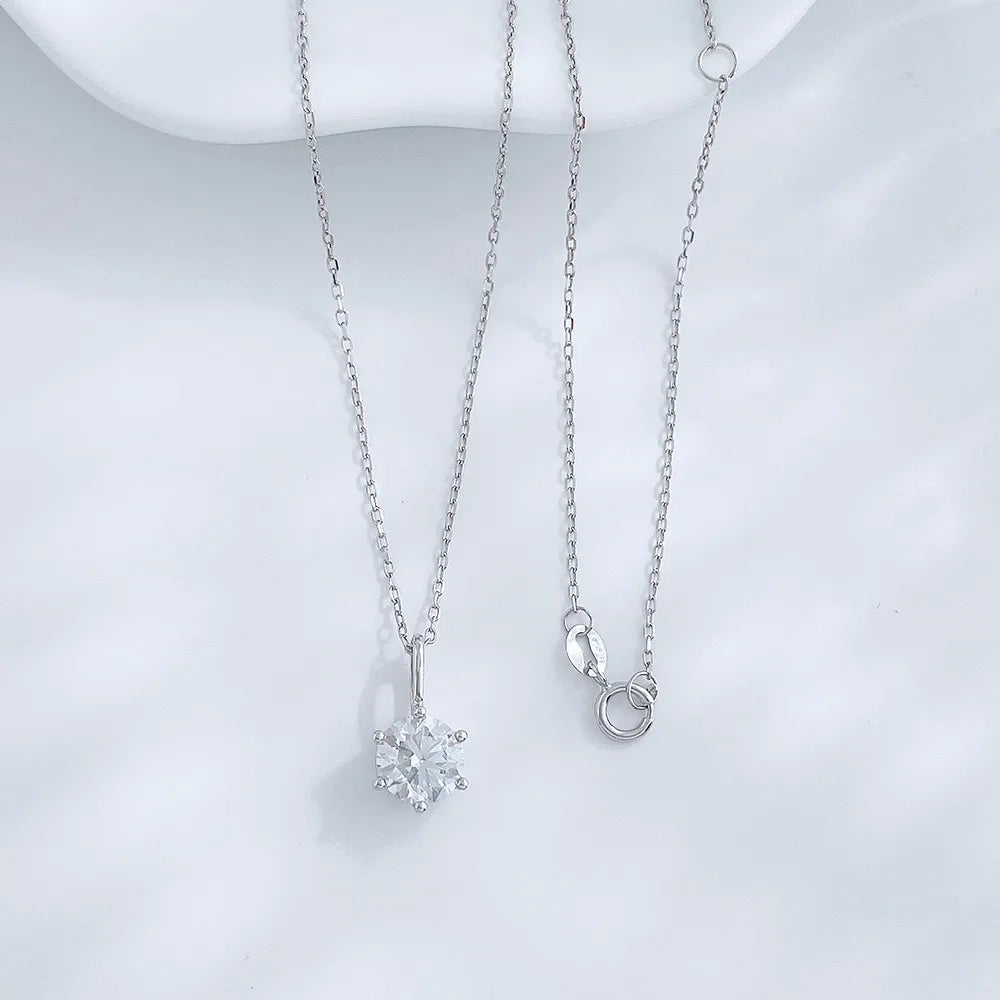 1 ct Minimalist Six-Prong Round-Cut Lab-Grown Diamond Necklace in 18K White Gold – APYN0102-W