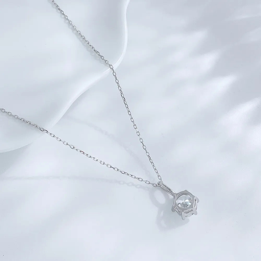 1 ct Minimalist Six-Prong Round-Cut Lab-Grown Diamond Necklace in 18K White Gold – APYN0102-W