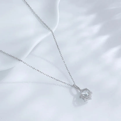 1 ct Minimalist Six-Prong Round-Cut Lab-Grown Diamond Necklace in 18K White Gold – APYN0102-W