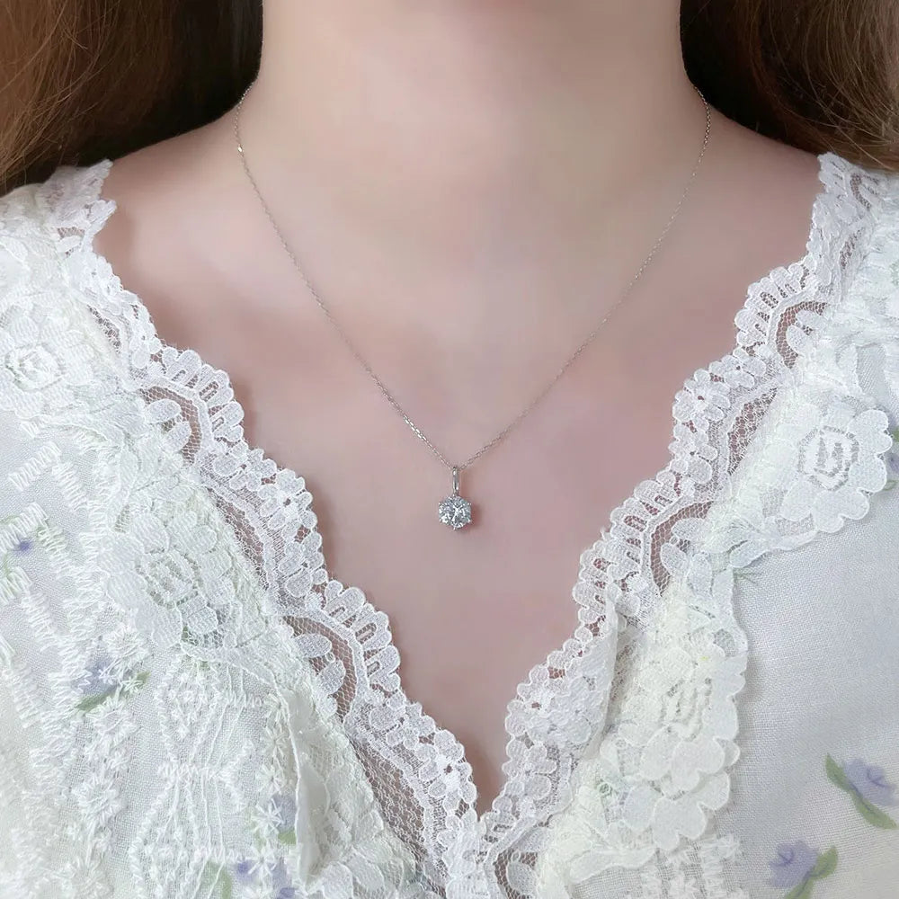 1 ct Minimalist Six-Prong Round-Cut Lab-Grown Diamond Necklace in 18K White Gold – APYN0102-W