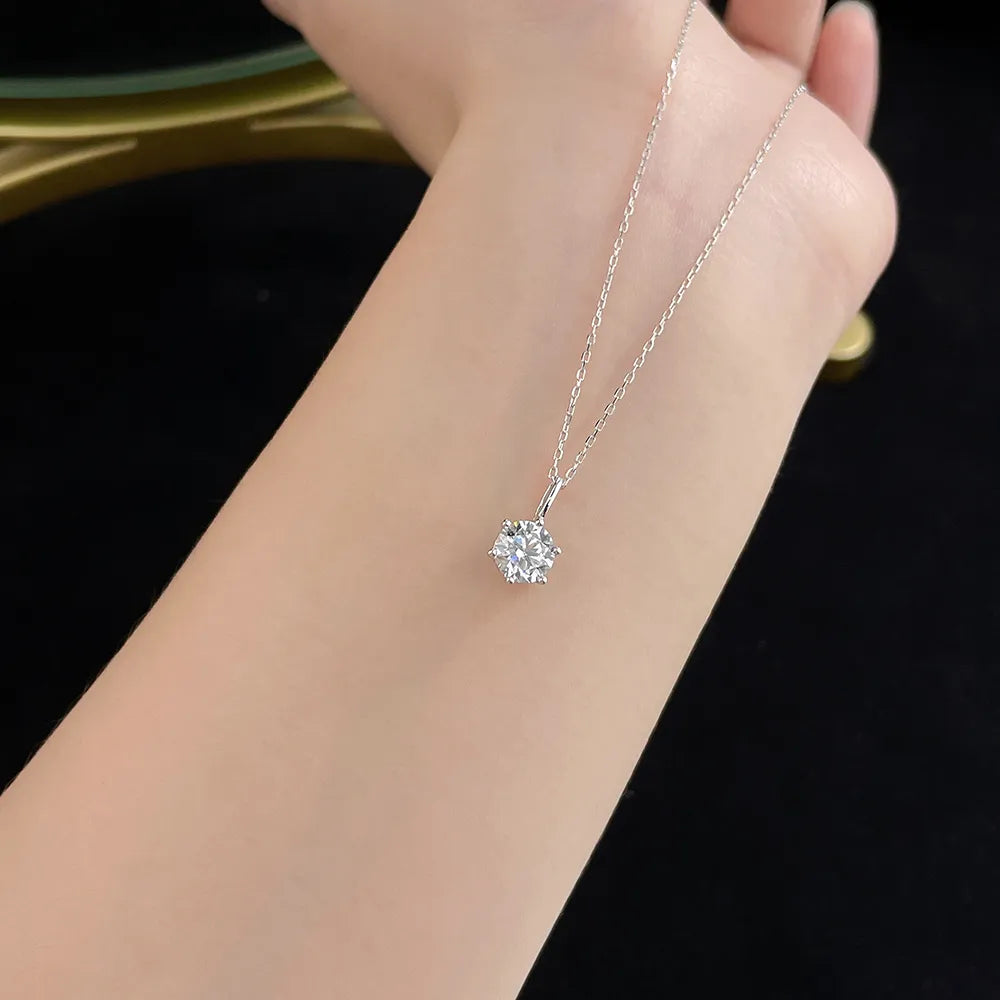 1 ct Minimalist Six-Prong Round-Cut Lab-Grown Diamond Necklace in 18K White Gold – APYN0102-W
