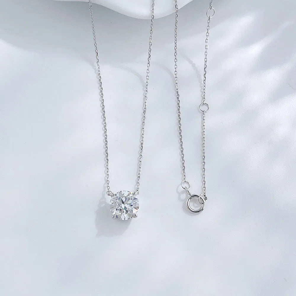 1.59 ct Minimalist Four-Prong Round-Cut Lab-Grown Diamond Necklace in 18K White Gold – APYN0105-W