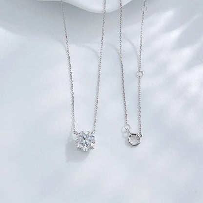 1.59 ct Minimalist Four-Prong Round-Cut Lab-Grown Diamond Necklace in 18K White Gold – APYN0105-W