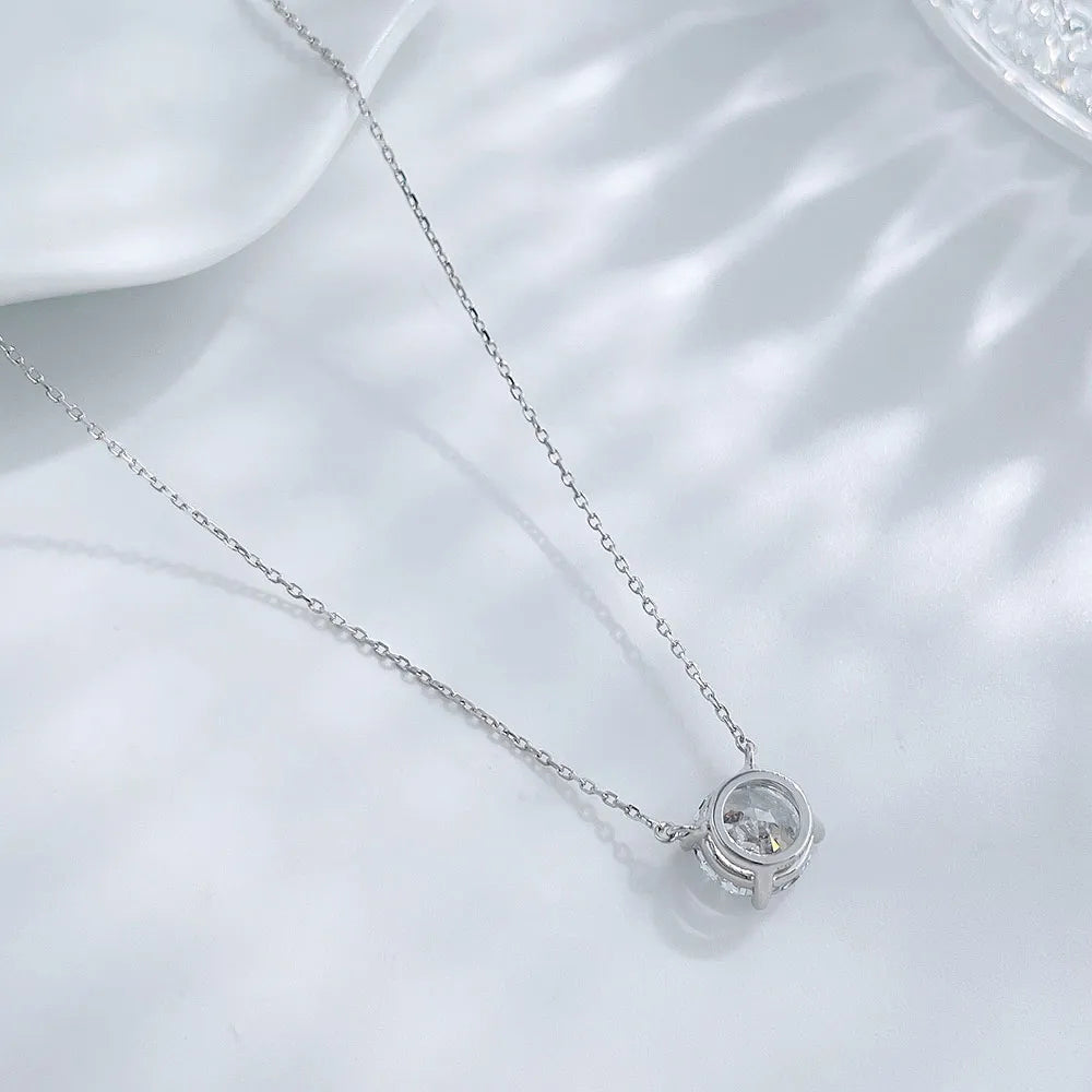 1.59 ct Minimalist Four-Prong Round-Cut Lab-Grown Diamond Necklace in 18K White Gold – APYN0105-W