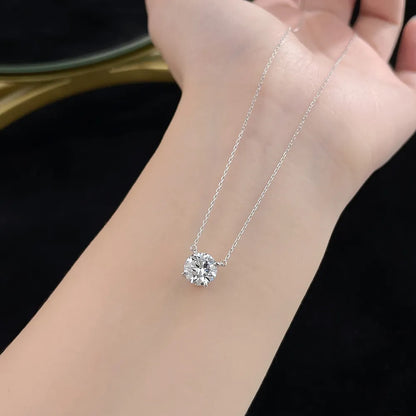 1.59 ct Minimalist Four-Prong Round-Cut Lab-Grown Diamond Necklace in 18K White Gold – APYN0105-W