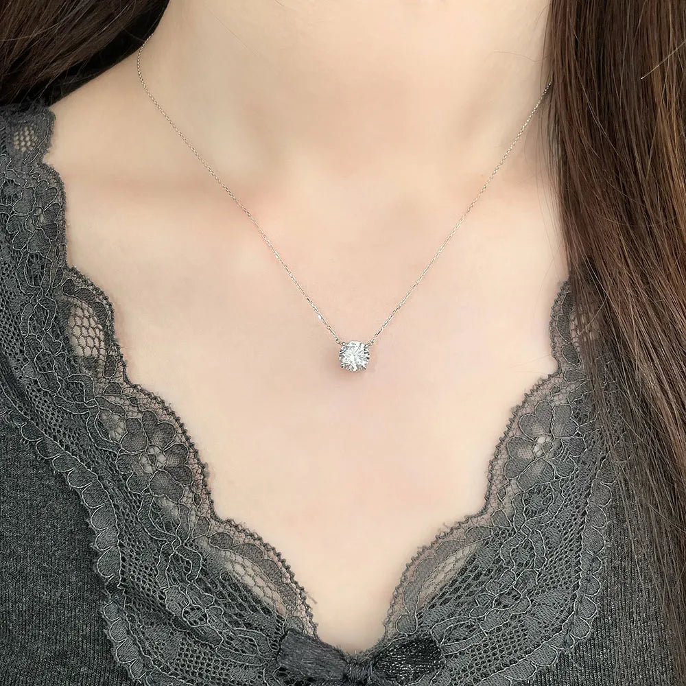 1.59 ct Minimalist Four-Prong Round-Cut Lab-Grown Diamond Necklace in 18K White Gold – APYN0105-W