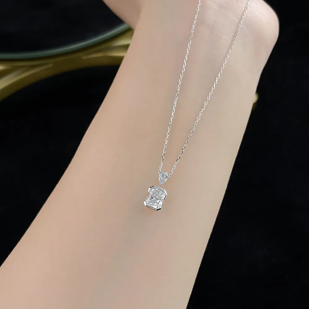 1.12 ct Minimalist Adjustable Radiant-Cut Lab-Grown Diamond Necklace in 18K White Gold