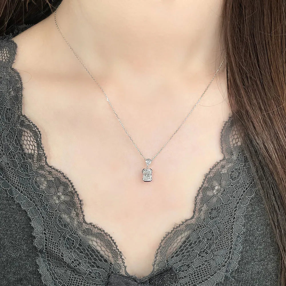 1.12 ct Minimalist Adjustable Radiant-Cut Lab-Grown Diamond Necklace in 18K White Gold