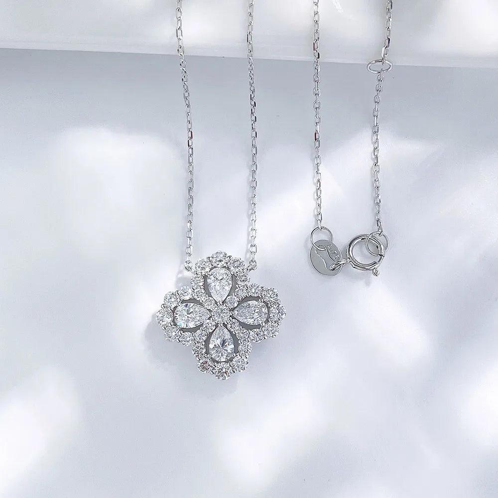 1.19 ctw Four-Leaf Clover Mixed-Cut Lab-Grown Diamond Necklace in 18K White Gold – APYN0127-W