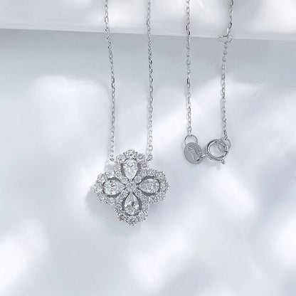 1.19 ctw Four-Leaf Clover Mixed-Cut Lab-Grown Diamond Necklace in 18K White Gold – APYN0127-W