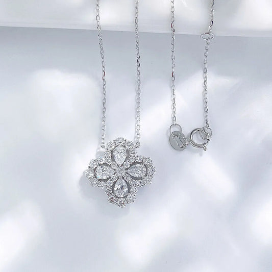 1.19 ctw Four-Leaf Clover Mixed-Cut Lab-Grown Diamond Necklace in 18K White Gold – APYN0127-W
