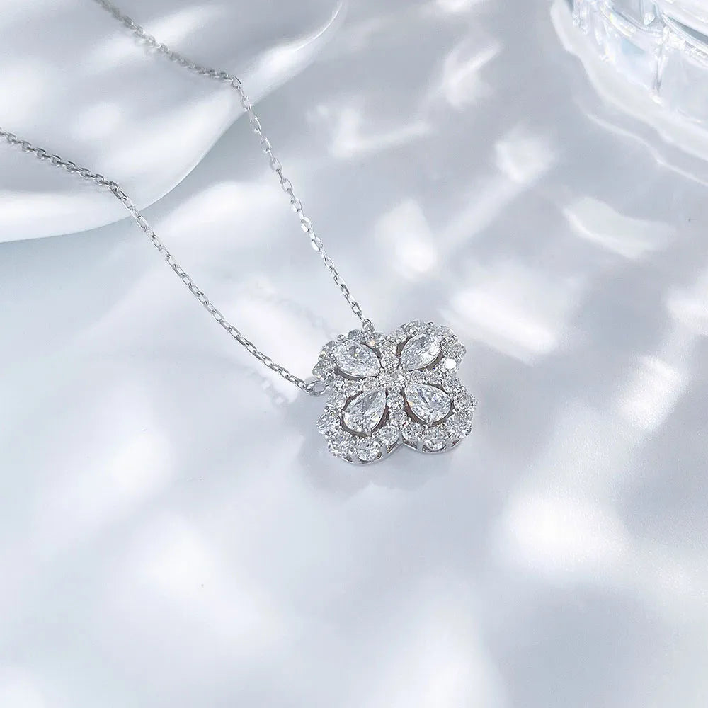 1.19 ctw Four-Leaf Clover Mixed-Cut Lab-Grown Diamond Necklace in 18K White Gold – APYN0127-W