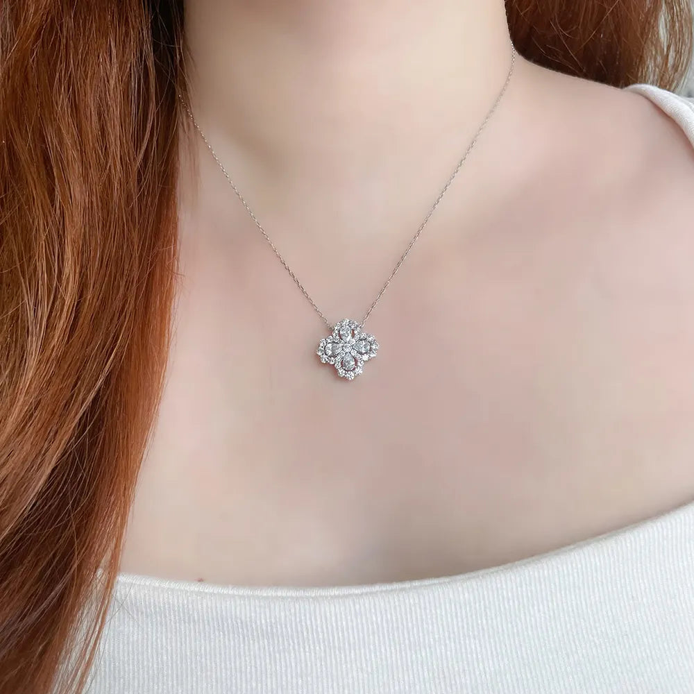 1.19 ctw Four-Leaf Clover Mixed-Cut Lab-Grown Diamond Necklace in 18K White Gold – APYN0127-W