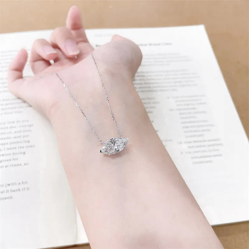 3.03 ct Minimalist Marquise-Cut Lab-Grown Diamond Necklace in 18K White Gold