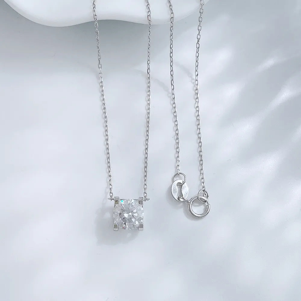 1.13 ct Four-Prong Princess-Cut Lab-Grown Diamond Necklace in 18K White Gold – APYN0132-W