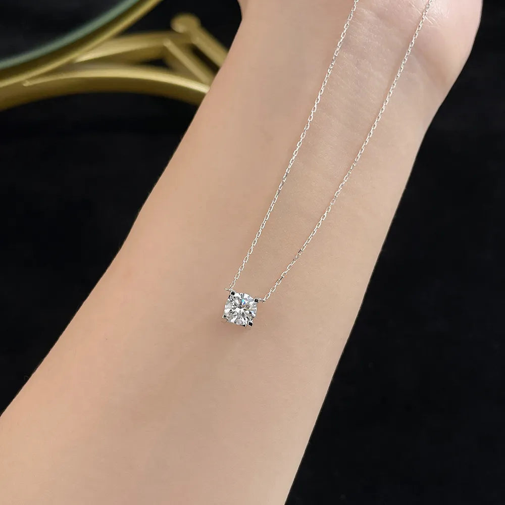 1.13 ct Four-Prong Princess-Cut Lab-Grown Diamond Necklace in 18K White Gold – APYN0132-W