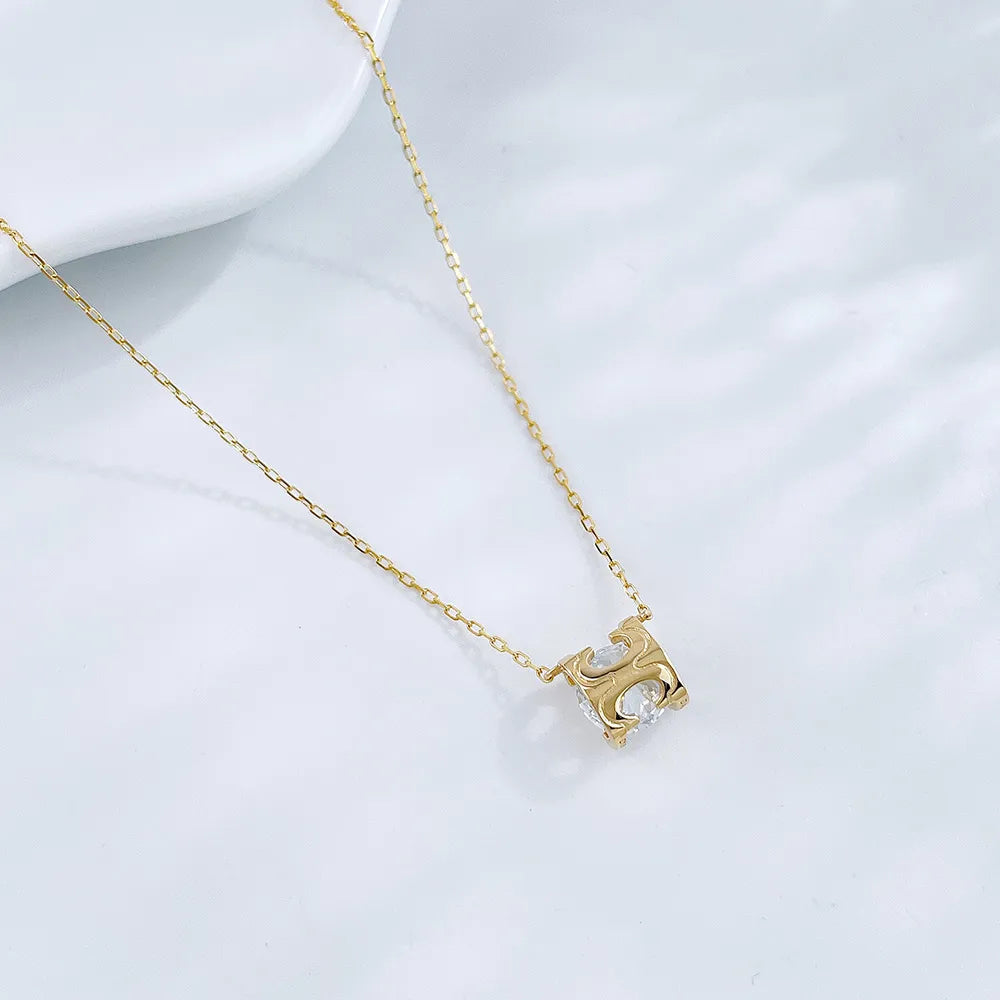 1.04 ct Minimalist Four-Prong Round-Cut Lab-Grown Diamond Necklace in 18K Yellow Gold