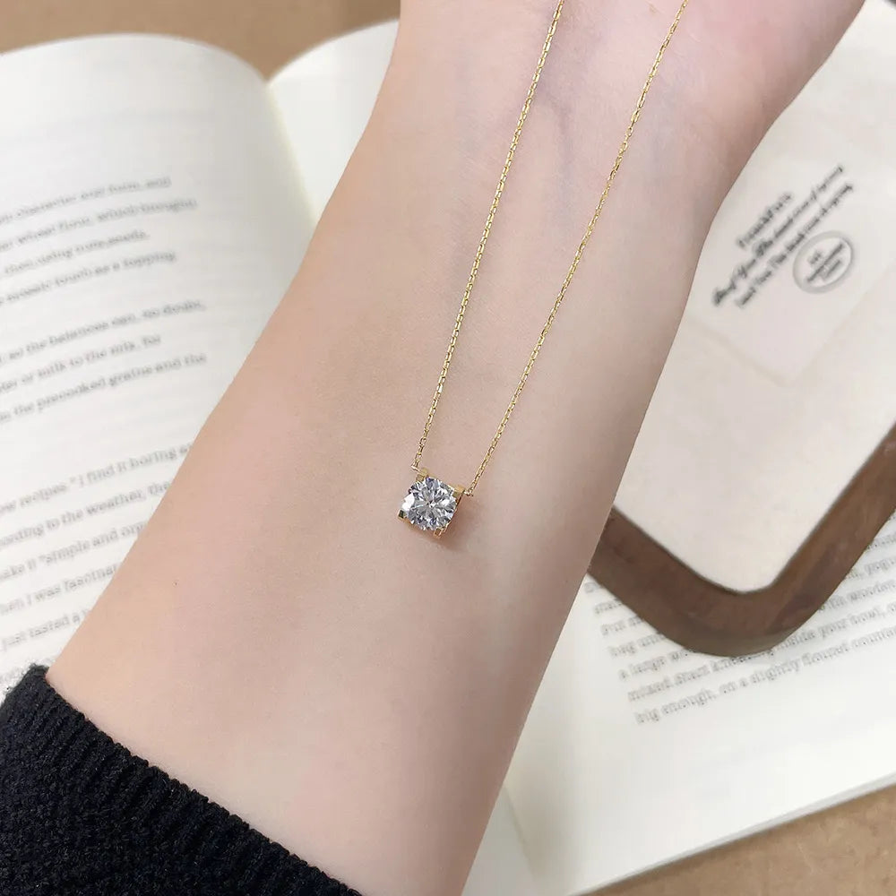 1.04 ct Minimalist Four-Prong Round-Cut Lab-Grown Diamond Necklace in 18K Yellow Gold