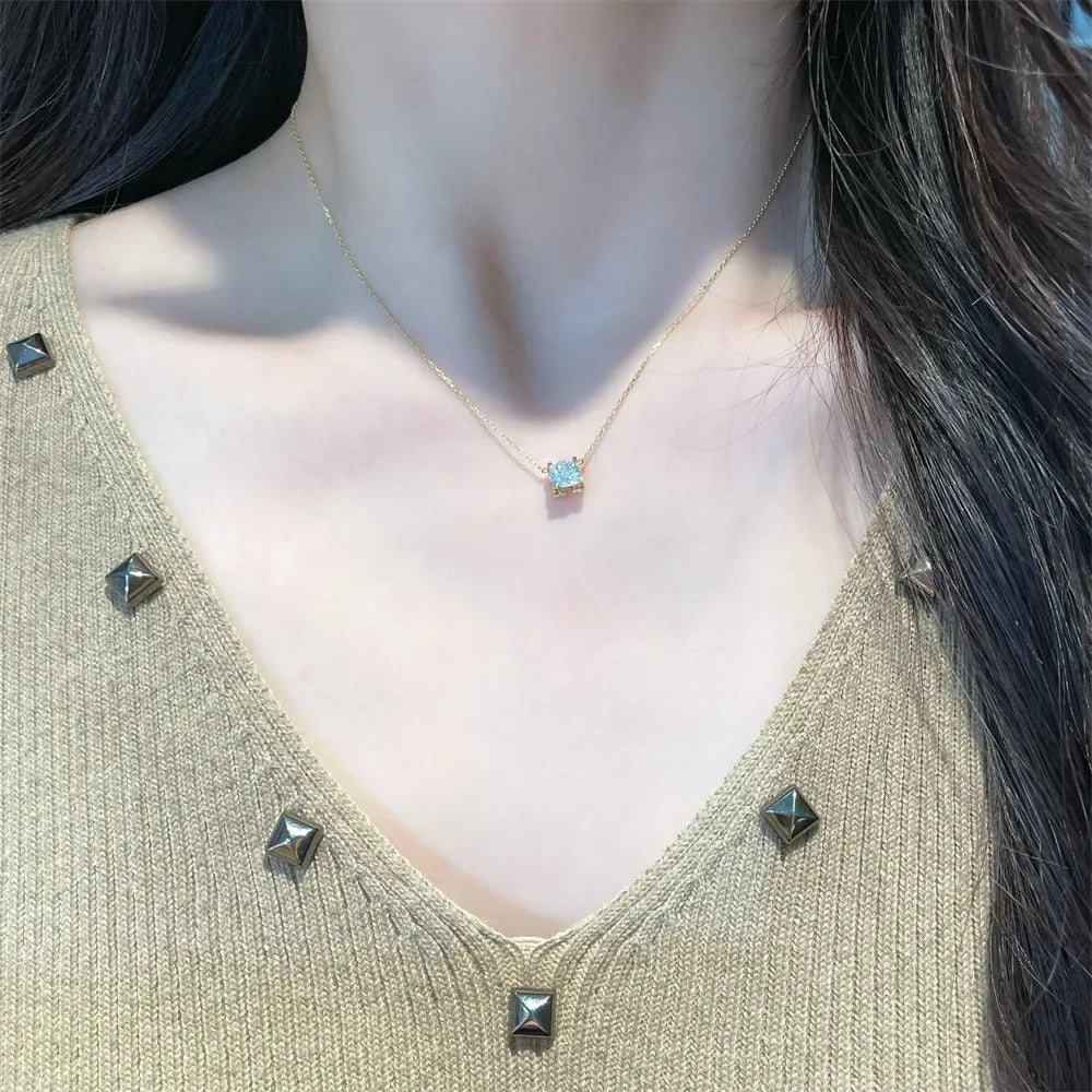 1.04 ct Minimalist Four-Prong Round-Cut Lab-Grown Diamond Necklace in 18K Yellow Gold