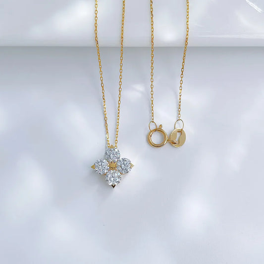 0.81 ctw Four-Leaf Clover Mixed-Cut Lab-Grown Diamond Necklace in 18K Yellow Gold