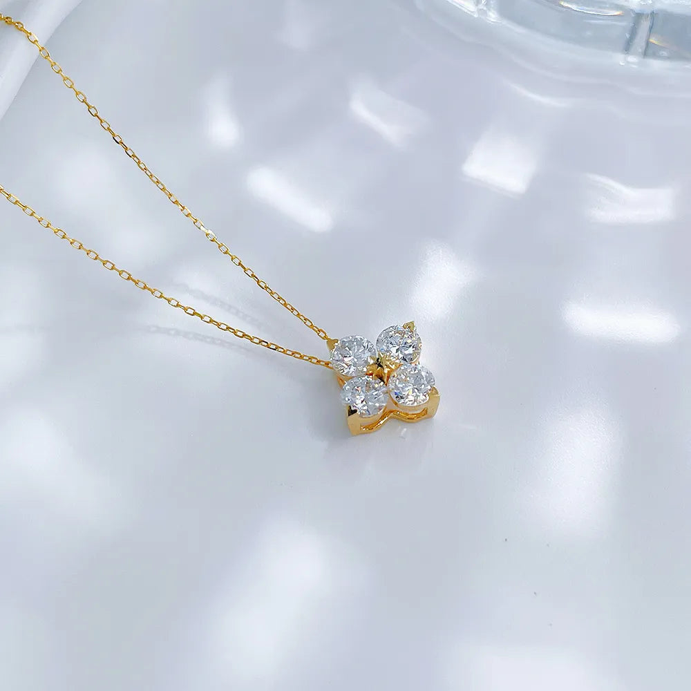 0.81 ctw Four-Leaf Clover Mixed-Cut Lab-Grown Diamond Necklace in 18K Yellow Gold