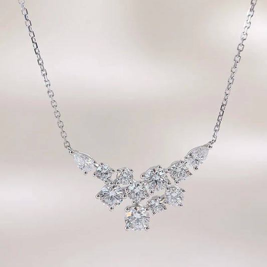2.61 ctw Floral Adjustable Mixed-Cut Lab-Grown Diamond Necklace in 18K White Gold