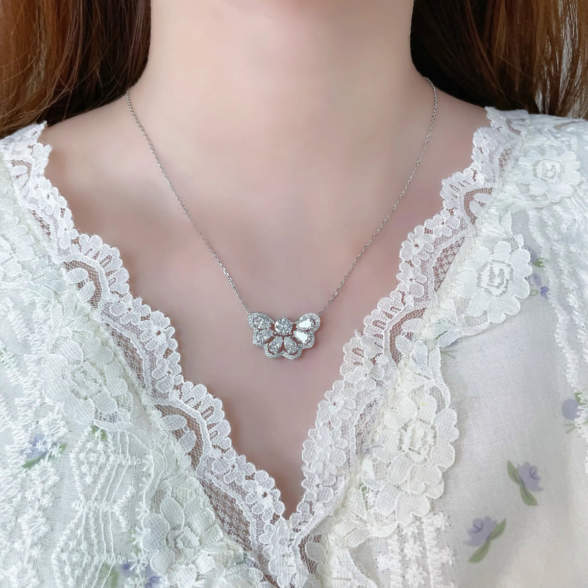 0.71 ct Butterfly Adjustable Mixed-Cut Lab-Grown Diamond Necklace in PT950 Platinum
