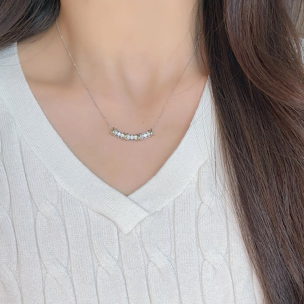 0.39 ctw Adjustable Radiant-Cut Lab-Grown Diamond Necklace in 18K Two-Tone Gold