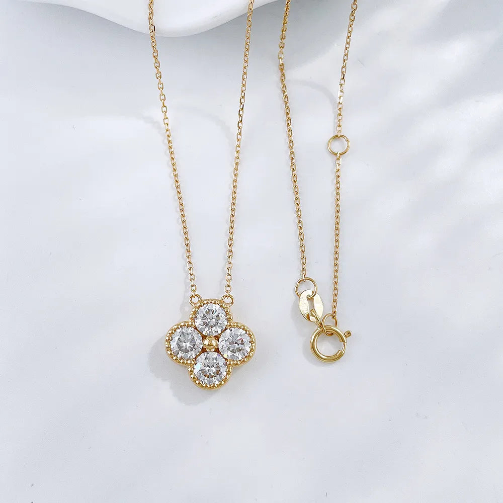 1.27 ctw Four-Leaf Clover Adjustable Round-Cut Lab-Grown Diamond Necklace in 18K Yellow Gold
