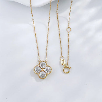 1.27 ctw Four-Leaf Clover Adjustable Round-Cut Lab-Grown Diamond Necklace in 18K Yellow Gold