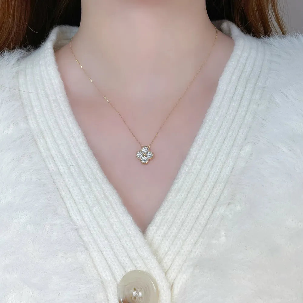 1.27 ctw Four-Leaf Clover Adjustable Round-Cut Lab-Grown Diamond Necklace in 18K Yellow Gold