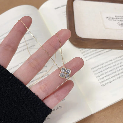 1.27 ctw Four-Leaf Clover Adjustable Round-Cut Lab-Grown Diamond Necklace in 18K Yellow Gold