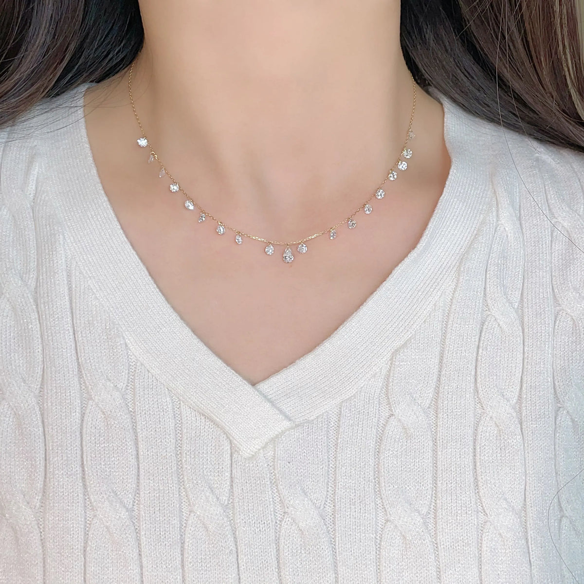 0.32 ct Adjustable Pear-Cut Lab-Grown Diamond Necklace in 18K Yellow Gold