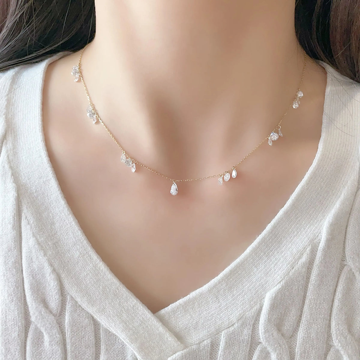 0.38 ct Adjustable Round-Cut Lab-Grown Diamond Necklace in 18K Yellow Gold – APYN0152-Y