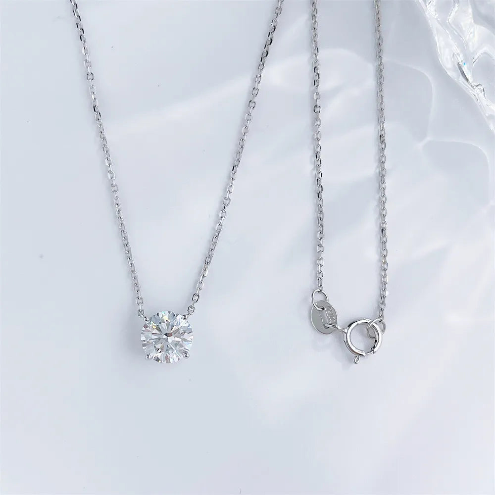 1.12 ct Minimalist Four-Prong Round-Cut Lab-Grown Diamond Necklace in 18K White Gold – APYN0155-W