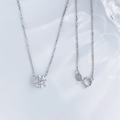 1.12 ct Minimalist Four-Prong Round-Cut Lab-Grown Diamond Necklace in 18K White Gold – APYN0155-W
