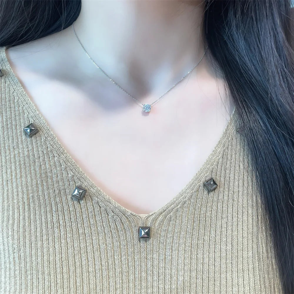 1.12 ct Minimalist Four-Prong Round-Cut Lab-Grown Diamond Necklace in 18K White Gold – APYN0155-W