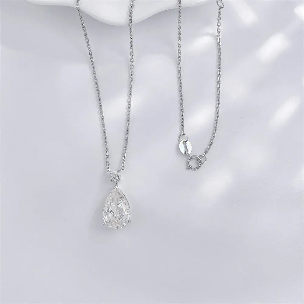 3.02 ct Minimalist Three-Prong Pear-Cut Lab-Grown Diamond Necklace in 18K White Gold