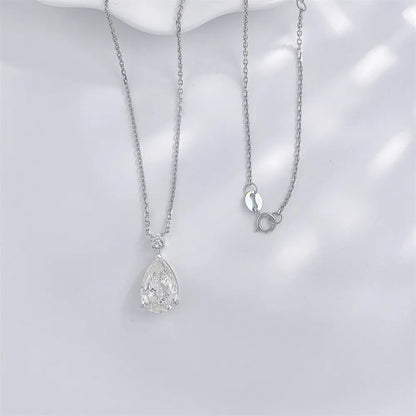 3.02 ct Minimalist Three-Prong Pear-Cut Lab-Grown Diamond Necklace in 18K White Gold