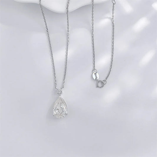 3.02 ct Minimalist Three-Prong Pear-Cut Lab-Grown Diamond Necklace in 18K White Gold