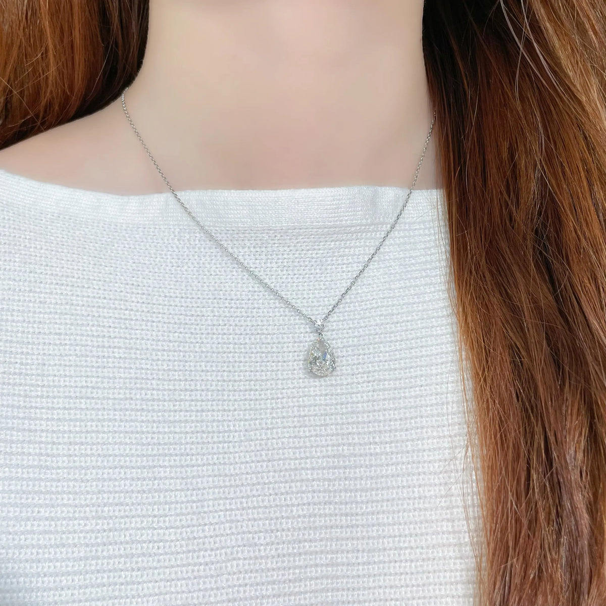 3.02 ct Minimalist Three-Prong Pear-Cut Lab-Grown Diamond Necklace in 18K White Gold
