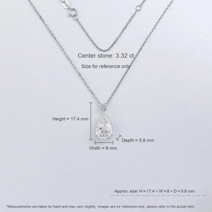 3.02 ct Minimalist Three-Prong Pear-Cut Lab-Grown Diamond Necklace in 18K White Gold