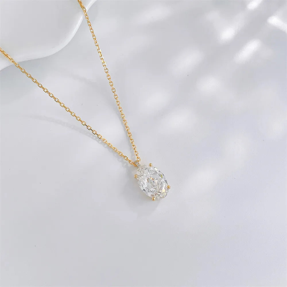 3.1 ct Minimalist Four-Prong Oval-Cut Lab-Grown Diamond Necklace in 18K Yellow Gold – APYN0158-Y