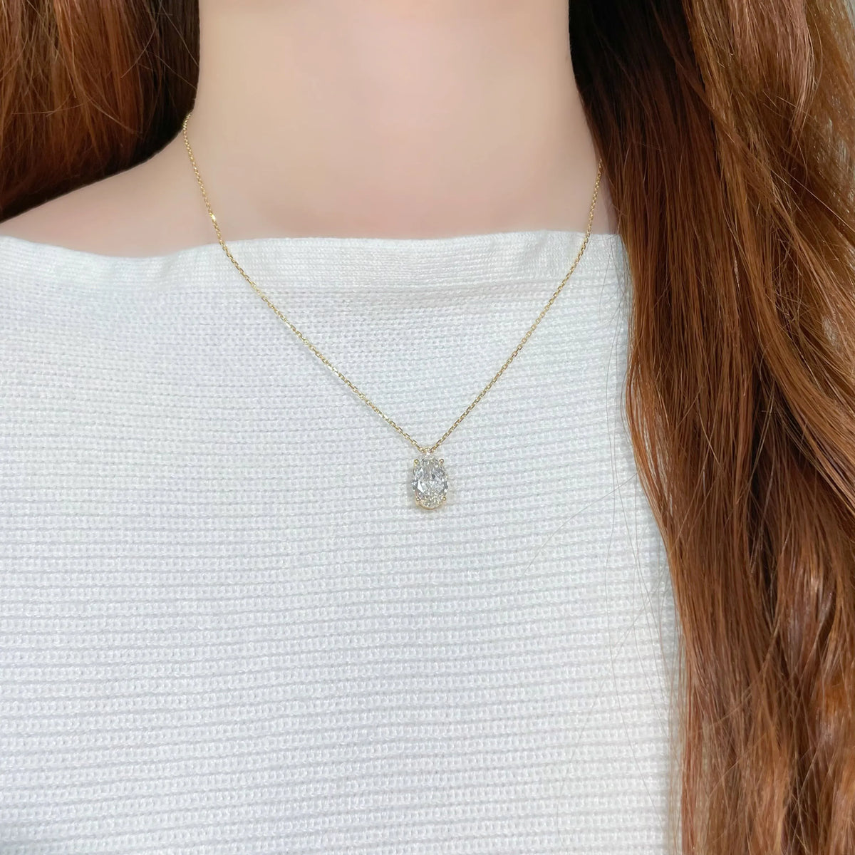 3.1 ct Minimalist Four-Prong Oval-Cut Lab-Grown Diamond Necklace in 18K Yellow Gold – APYN0158-Y