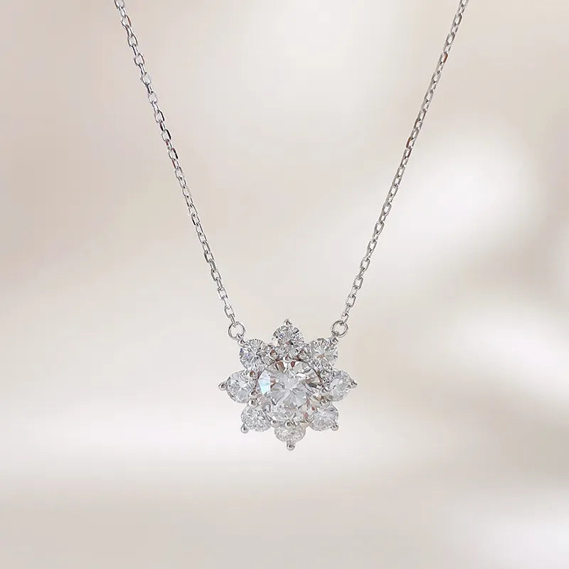 0.53 ct Floral Pavé Round-Cut Lab-Grown Diamond Necklace in 18K White Gold – APYN0160-W